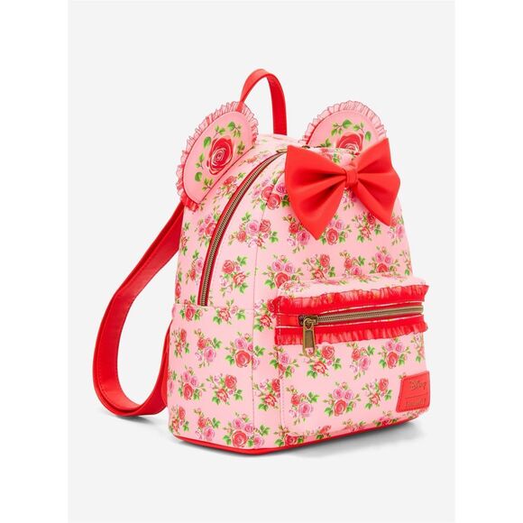 Loungefly Disney Minnie Mouse Pink & Red Roses Figural Mini Backpack